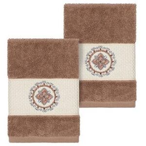 Linum Home Textiles Turkish Cotton Isabelle Embellished Washcloth Set, Brown, 2 Pc Set