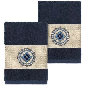 Linum Home Textiles Turkish Cotton Isabelle Embellished Washcloth Set, Blue, 2 Pc Set