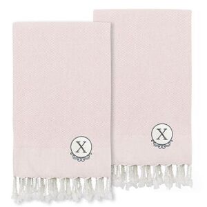Linum Home Textiles Turkish Cotton Personalized Fun In Paradise Pestemal 2-pack Hand Towel Set, Pink