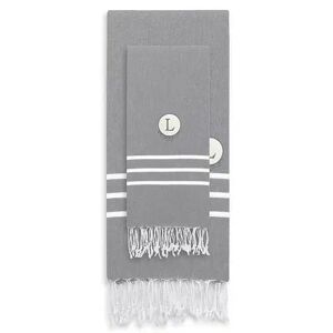 Linum Home Textiles Turkish Cotton Personalized Alara Pestemal Beach And Hand Towel Set, Grey