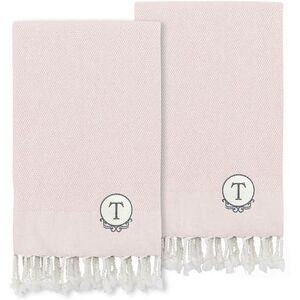 Linum Home Textiles Turkish Cotton Personalized Fun In Paradise Pestemal 2-pack Hand Towel Set, Pink