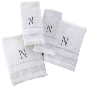 SKL Home Monogram Bath & Hand Towel 4-Piece Set, White