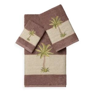 Linum Home Textiles Colton 3-piece Embellished Bath Towel Set, Brown