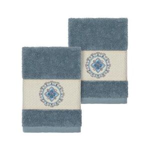 Linum Home Textiles Turkish Cotton Isabelle Embellished Washcloth Set, Blue, 2 Pc Set