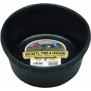 Little Giant Durable Weatherproof 2 Quart Rubber Tub Feeder Pan Bowl, Black