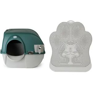 Omega Paw Enclosed No Scoop Self-Cleaning Litter Box & Paw Cleaning Mat for Cats, Multicolor