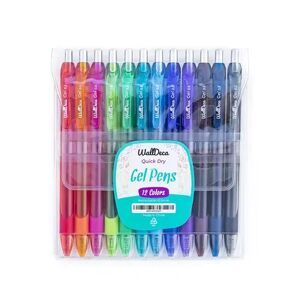 WallDeca Gel Pens , 12 Count, Fine Point Tip (0.5mm), Assorted Rainbow Colors, Retractable , Made for Everyday Writing, Journals, Notes and Doodling,