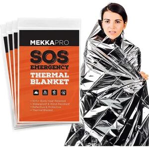 MEKKAPRO Emergency Mylar Thermal Blankets (4-Pack), Pocket Sized for Emergencies, Camping, Outdoors, Hiking, Survival, First Aid (Thermal Silver),