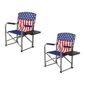 Kamp-Rite Director's Chair Camping Folding with Side Table, USA Flag (2 Pack), Multicolor