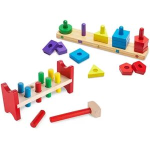 Melissa & Doug Pound-A-Peg & Stack & Sort Board Classic Wooden Toy Bundle, Multicolor