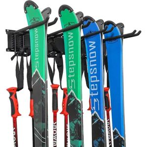 RaxGo Ski Wall Rack, Holds 4 Pairs of Skis & Skiing Poles or Snowboard w/Adjustable Rubber-Coated, Grey