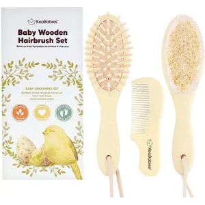 KeaBabies Baby Hair Brush, Natural Wooden Cradle Cap Brush with Soft Goat Bristle, Perfect Baby Hair Brush Set (Oval), Yellow