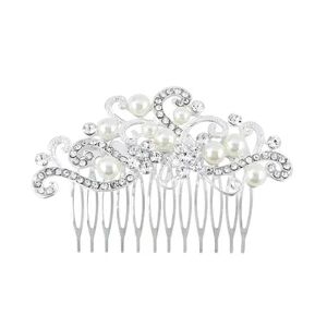Special Occasion Simulated Crystal & Simulated Pearl Hair Comb, White
