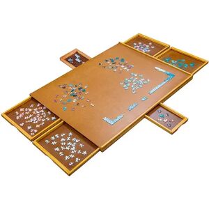 Jumbl 1500 Piece Puzzle Board, 27” x 35” Wooden Jigsaw Puzzle Table & Trays, Brown