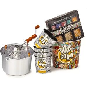 Wabash Valley Farms Stainless Steel Whirley-Pop Popcorn Popper Film Festival Gift Set, Multicolor