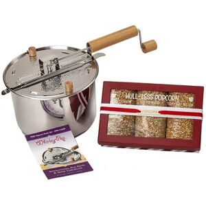 Wabash Valley Farms Stainless Steel Whirley Pop Popper & Hull-less Popcorn Gift Box Set, Multicolor