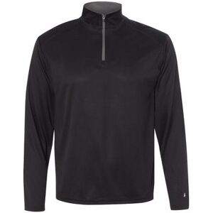 Badger Sport 4102 Men's Lightweight Long-Sleeve Quarter-Zip Performance Pullover T-Shirt in Black/Graphite Grey size 2XL Polyester BG4102