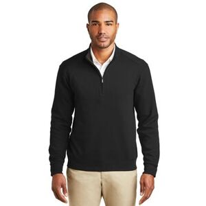 Port Authority K807 Interlock 1/4-Zip in Deep Black/Charcoal Heather size Small Cotton Polyester