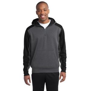 Sport-Tek ST249 Tech Fleece Colorblock 1/4-Zip Hooded Sweatshirt in Graphite Grey size 3XL Polyester