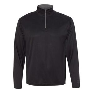 Badger Sport 4102 Men's Lightweight Long-Sleeve Quarter-Zip Performance Pullover T-Shirt in Black/Graphite Grey size Medium Polyester BG4102