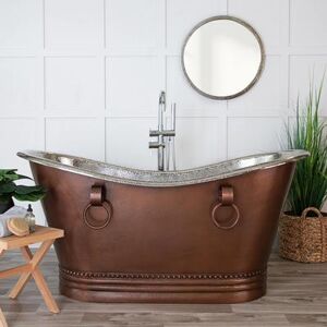 Randolph Morris Jose 66 Inch Copper Freestanding Double Slipper Bathtub - Brown Copper / Satin Nickel RMC17-BSN