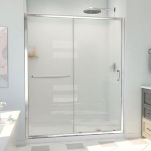 Dreamline Infinity-Z 32 in. D x 60 in. W x 78 3/4 in. H Sliding Shower Door, Base, and White Wall Kit in Chrome and Frosted Glass D2096032XFR0001