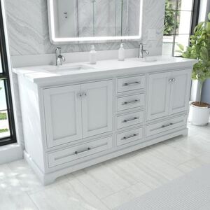 Randolph Morris Grafton 72 Inch Oak Vanity with Square Drop-In Sink - White RMTV11-72WH-SPW