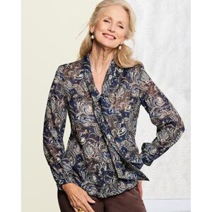 Drapers & Damons Draper's & Damon's Women's Paisley Clipped Jacquard Bow Blouse - Multi - PXL - Petite