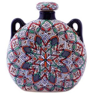 NOVICA Guanajuato Mandala,'Decorative Ceramic Flask Hand Crafted in Mexico'