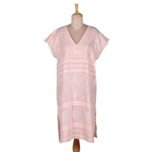 NOVICA Paisley Garden in Pink,'Embroidered Pink Cotton Shift Dress from India'