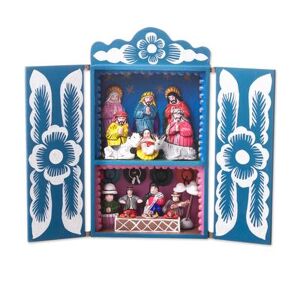 NOVICA Blue Andean Christmas,'Handcrafted Christian Theme Christmas Retablo Diorama'