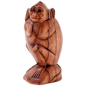 NOVICA Monkey Forest,'Hand Carved Suar Wood Monkey Sculpture'