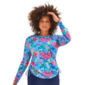 Plus Size Women's Adjustable Side Tie Long Sleeve Swim Tee with Built-In Bra by Swimsuits For All in Bright Watercolor Floral (Size 18)