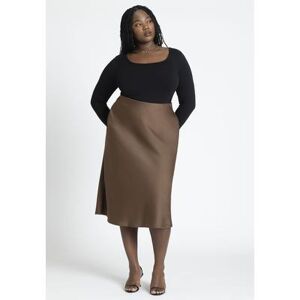 Plus Size Women's Satin Midi Skirt by ELOQUII in Chicory Coffee (Size 14)