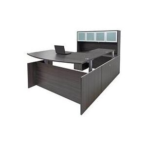 Enclosed Bow Front U-Shaped Desk with Hutch and Height Adjustable L-Surface