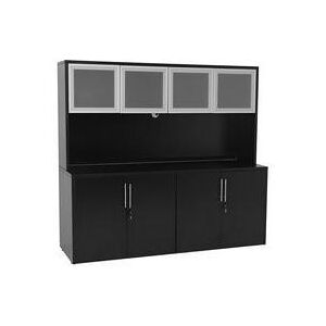 Black Storage Credenza w/Glass Door Hutch