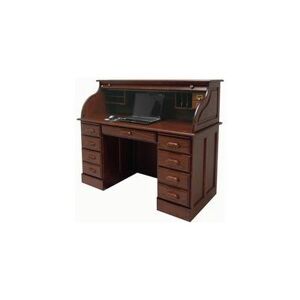 "54-1/2""W Deluxe Solid Oak Roll Top Desk w/Laptop Clearance - Made in USA"