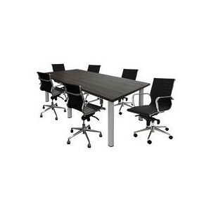 8' Rectangular Table in Charcoal/Silver with 6 Black Chairs Conference Room Set