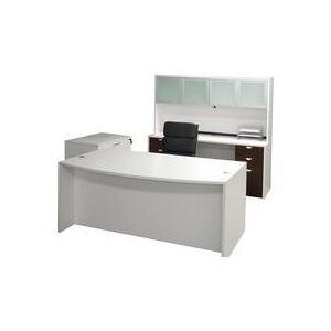 White & Woodgrain 4-Piece Office Furniture Set