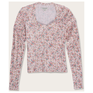 Tecovas Women's Long Sleeve Scoop Neck Pointelle Top, Dusty Pink Floral, Cotton, XL