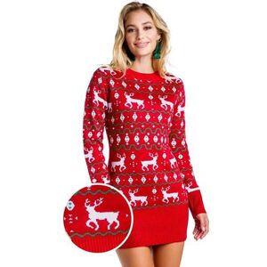 Tipsy Elves Women's Red Reindeer Sweater Dress