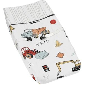 Sweet Jojo Designs Construction Truck Boy Changing Pad Cover - Grey Yellow Orange Red Blue Transportation Chevron Arrow 32.0 In. L X 17.0 In. W X 6.0 In. H