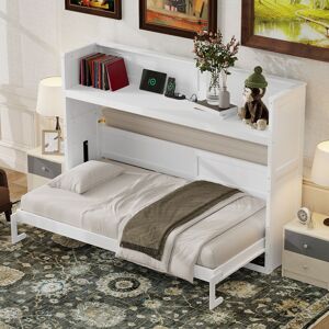 HOMEBAY Space-Saving Twin XL Murphy Bed Wall Mounted with Desk - Built-in USB Charger, 3-Color LED Lighting, Solid Wood Frame Twin XL