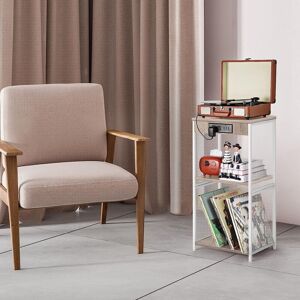 Oumilen Vinyl Record Storage Table with Album Storage Power Outlet 15.7 In. W X 31.6 In. H X 11.8 In. D