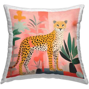 Stupell Standing Leopard & Plants Printed Outdoor Throw Pillow Design by Walker Noble 18 x 18