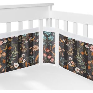 Sweet Jojo Designs + BreathableBaby Breathable Mesh Crib Liner Pad Boho Wildflower Vintage Floral Girl Black Orange Bohemian 111.0 In. L X 82.0 In. W X 11.0 In. H