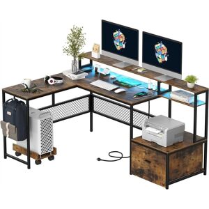 No L Shaped Home Office Desk with Power Outlet and Led Small