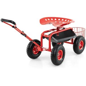 Costway Garden Cart Patio Wagon Roll Work Seat with Tray Basket - See Details See Details