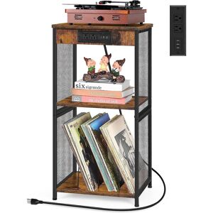 Oumilen Vinyl Record Storage Table with Album Storage Power Outlet 15.7 In. W X 31.6 In. H X 11.8 In. D