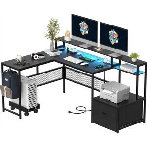 No L Shaped Home Office Desk with Power Outlet and Led Small